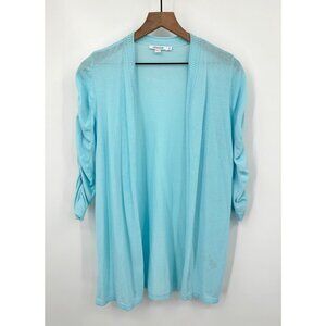 Chicos Rushed Sleeve Cardigan Women 0 Small Beach Aqua Sweater Sheer NWT